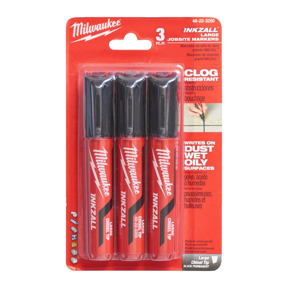 Milwaukee INKZALL marker L black with flat tip in blister (3pcs)
